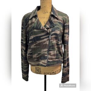 Lularoe Cotton Moto Style Camo Zip-up Jacket Shacket Sweatshirt Sz XL